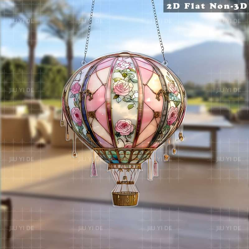 1pc 2D Flat   Bohemian Style  Acrylic Hot Air Balloon Wall Hanging Rose Pattern 20.07