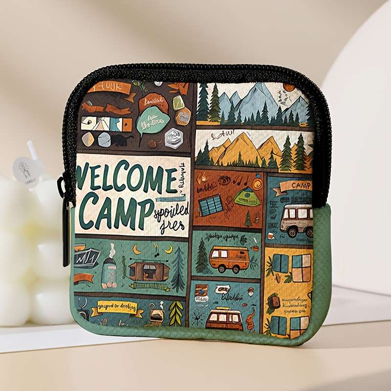 1pc Contemporary Polyester Coin Wallet with Zipper Closure Large Capacity Digital Print Coin S