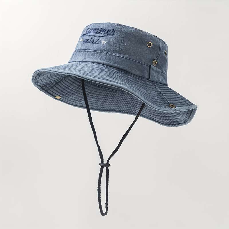 1pc Women's Denim Hiking Hat Vintage Style Outdoor Mountaineering Cap with Adjustable Drawstring