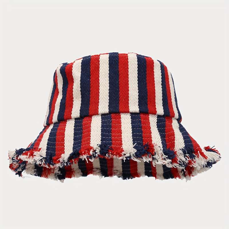 1pc 1 Style Striped Fuzzy Brim Fisherman Hat Autumn and Winter Fashionable Trendy Bucket Hat Couple