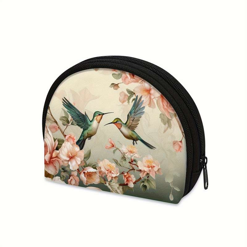 1pc Vintage Flower Hummingbird Mini Wallet Coin Pouch Change Purse With Zipper Closure For Women