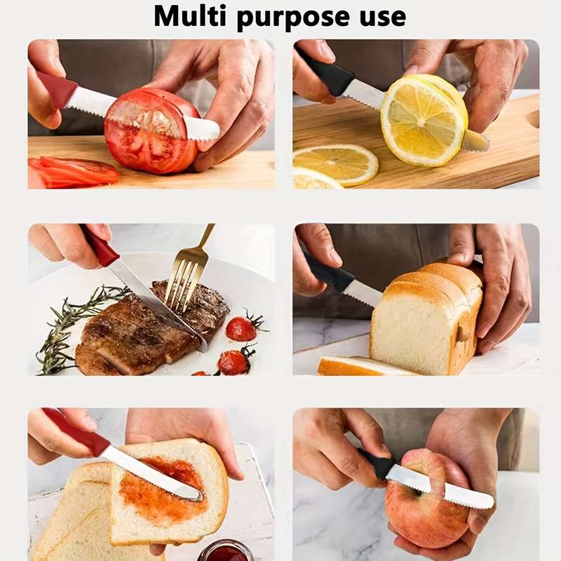 4pcs Premium Stainless Steel Knife Set Sharp Corrugated Edge for Easy Cutting Ergonomic Han