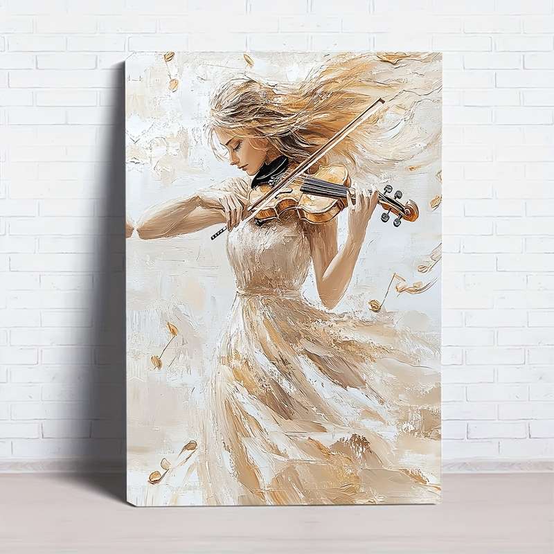 1pc Canvas Art Featuring a Beautiful Woman Playing The Violin Dressed Elegantly Framed for Wall D
