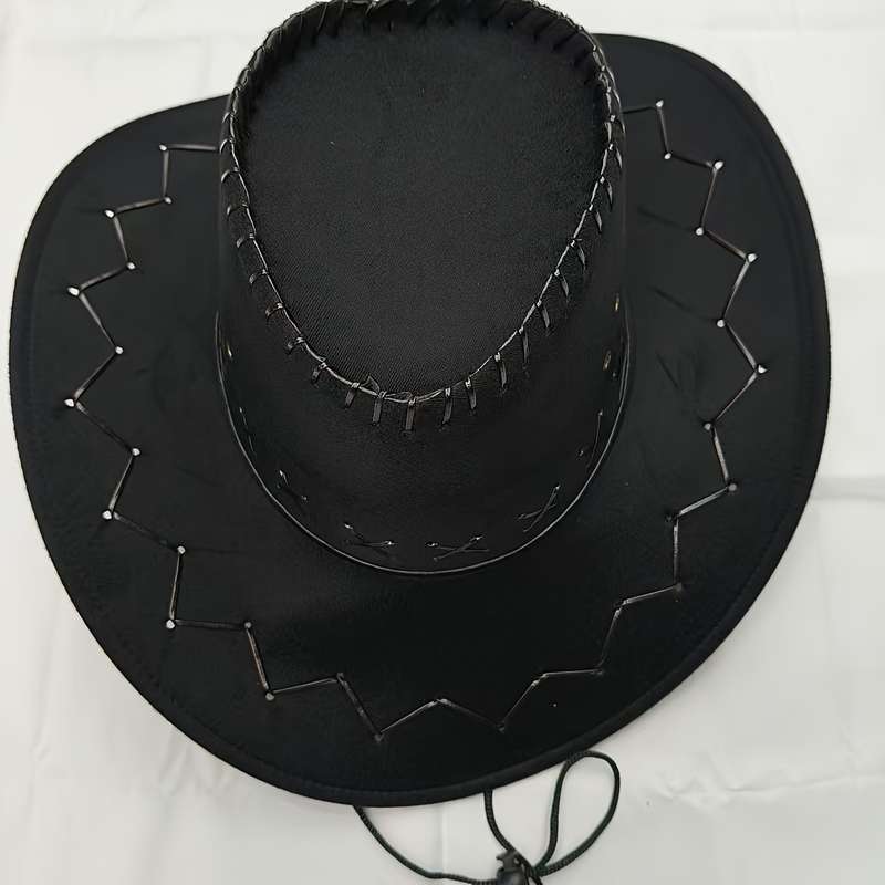 1pc Men's Western Cowboy Hat Suede PVC Boho Style Sun Protection Hat with Wide Brim Decorati