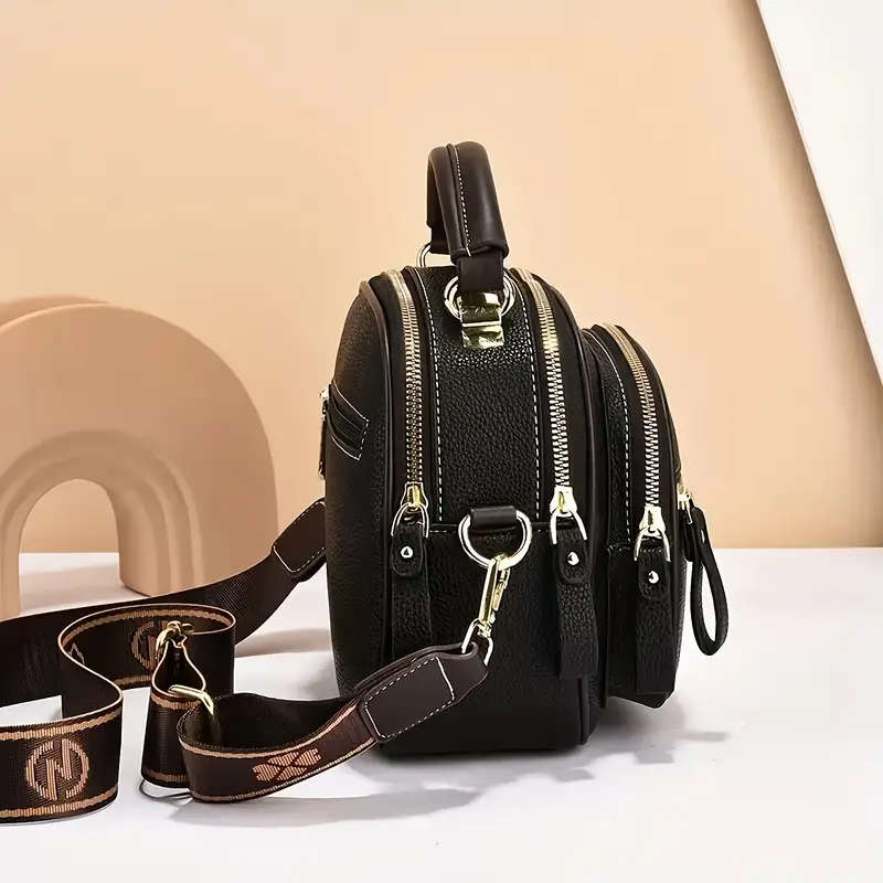 Faux Leather Shoulder Bag for Women with Zipper Closure Hand Washable Polyester Lined Crossbody Hand
