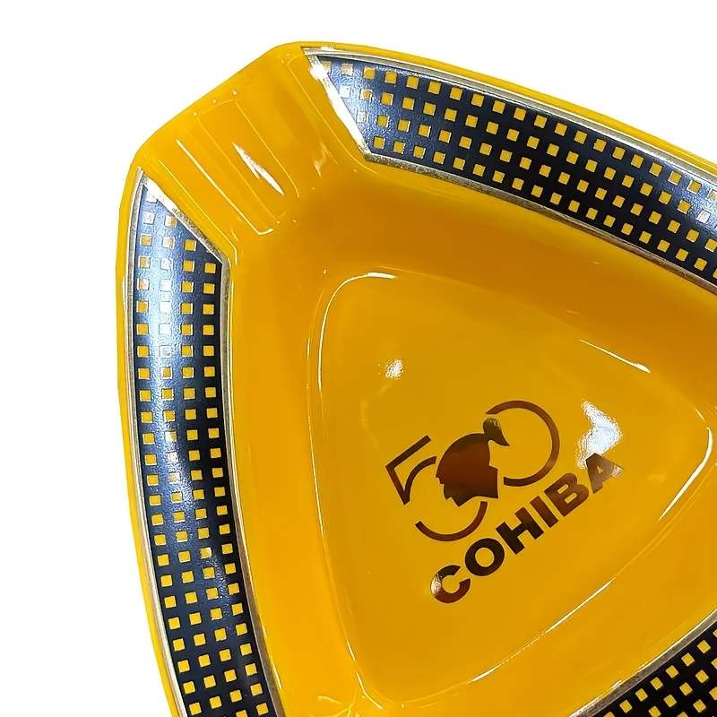 1pc Porcelain Cigar Ashtray Elegant Triangular Design with 3 Compartments Non-Electric Classic H