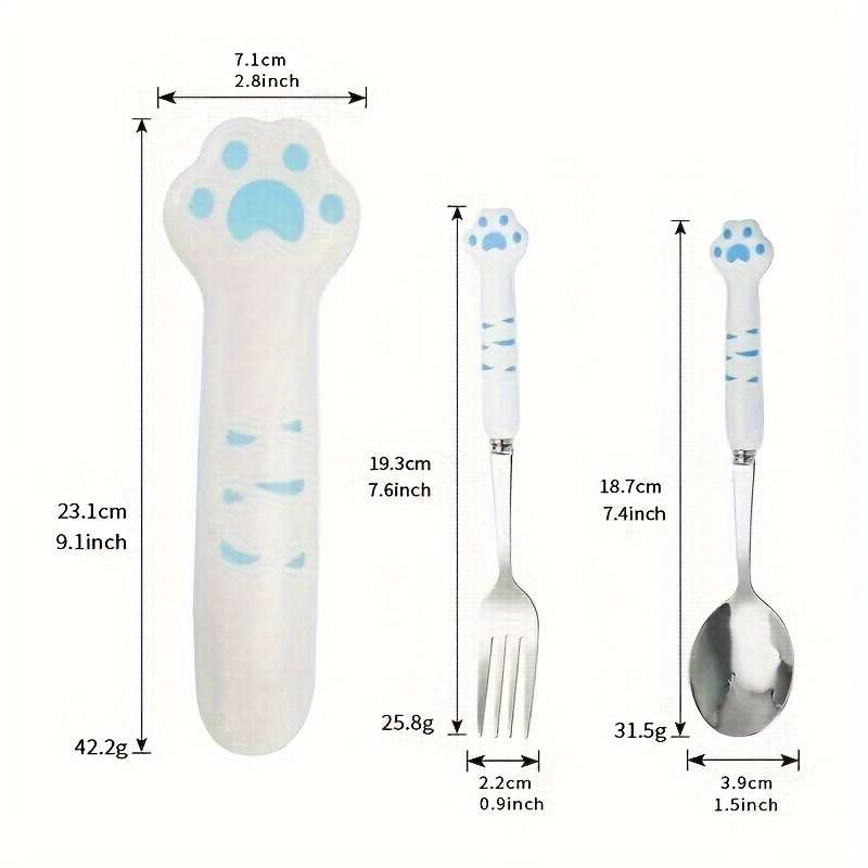1pc Cat Claw Design Stainless Steel Cutlery Setm Cute Cat's Paw Cutlery Set with Storage Box