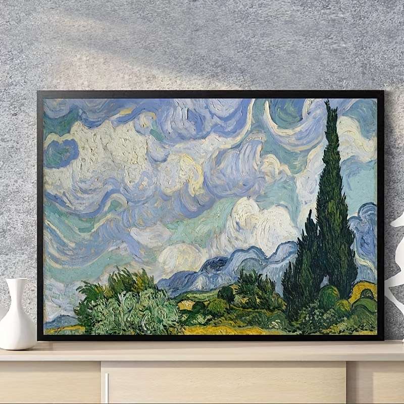 1000pcs Van Gogh Wheatfield with Cypresses Art Puzzle 38.1x35.56 cm Mini Jigsaw wit