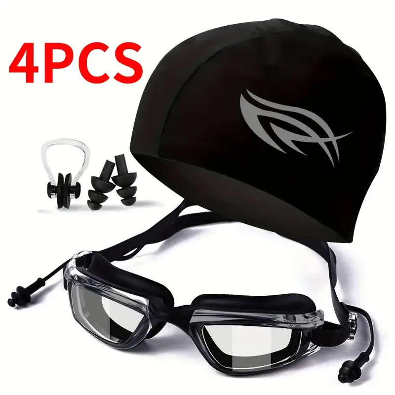 4pcs Swimming Gear Set Including Goggles for Both Men And Women Men'S Waterproof And Anti-Fog Goggle