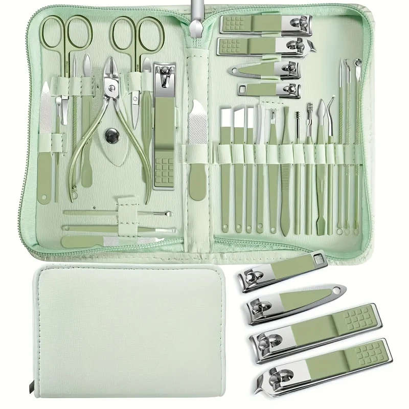 30pcs Modern Manicure Set Stainless Steel Nail Clippers Scissors Grooming Tools with Concave Blade