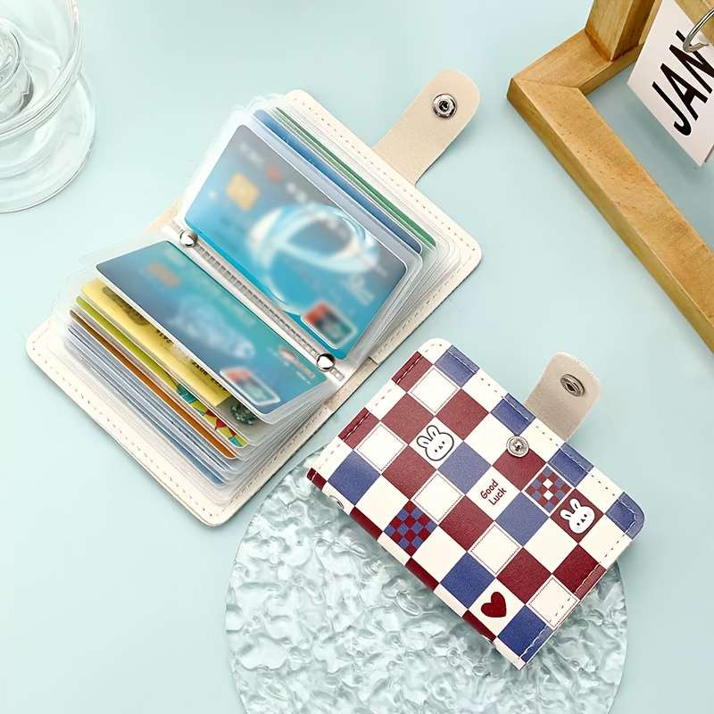 1pc Women'S Credit Card Holder Casual Style Synthetic Faux Leather Card Case with Snap Closure La