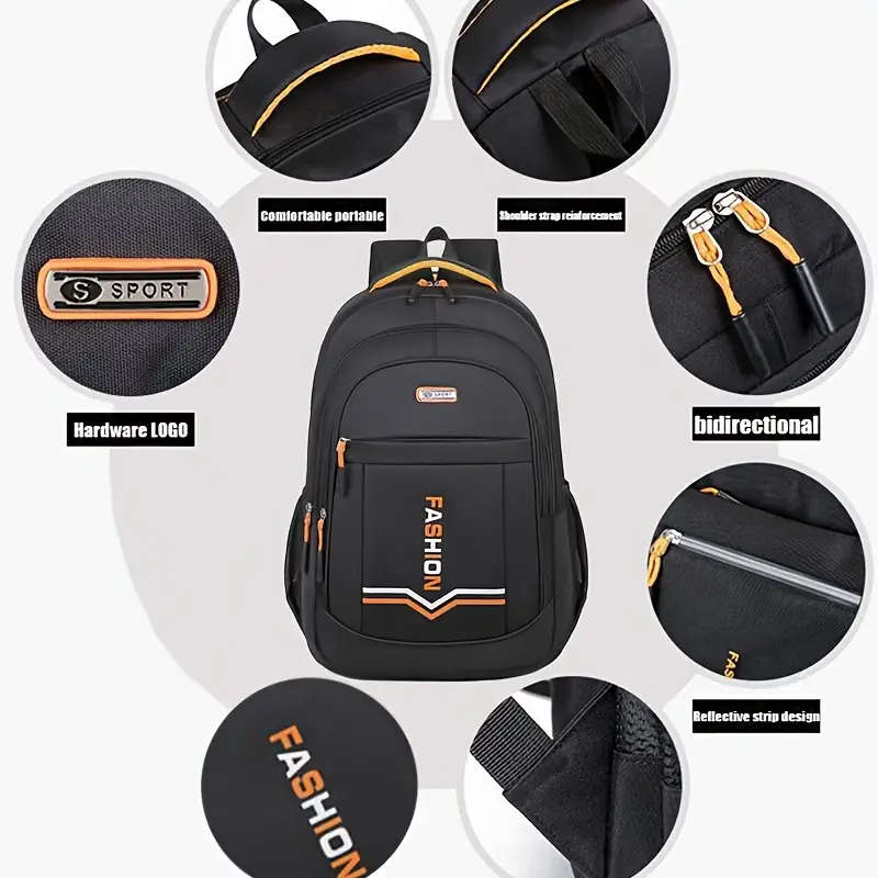 1pc Multi-layer Wear-resistant Zipper Up Backpack For Men Large Capacity Books Bag Travel Carry-on K