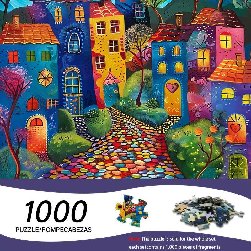 1000pcs Colorful Artistic Jigsaw Puzzle for Adults Vibrant Street Scene Paper Puzzl