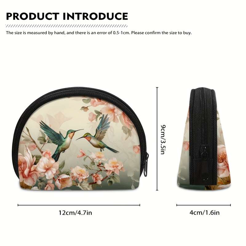 1pc Vintage Flower Hummingbird Mini Wallet Coin Pouch Change Purse With Zipper Closure For Women