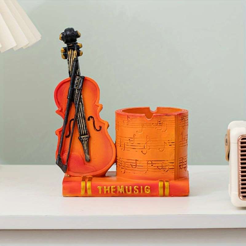 1pc Vintage Violin Ashtray Unique Resin Craft for Home Bar Decor Romantic Gift Idea