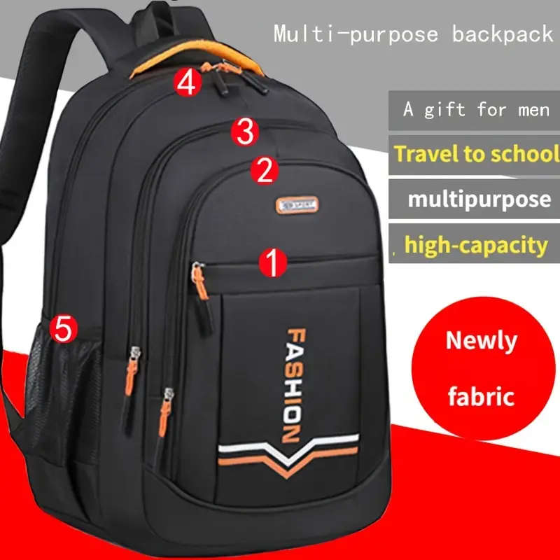 1pc Multi-layer Wear-resistant Zipper Up Backpack For Men Large Capacity Books Bag Travel Carry-on K