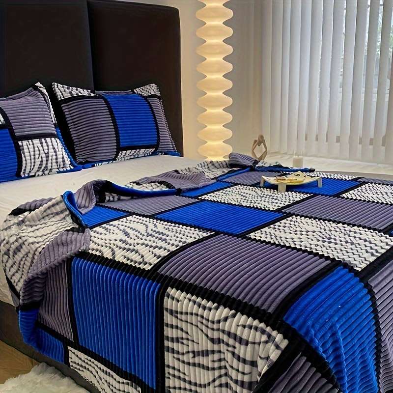 1ps Blanket Color Red And Blue Grid size 70x100