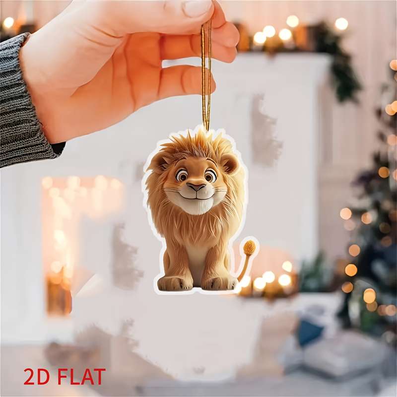 1pc 2D Flat    Acrylic Flat Lion Car Hanging Ornament Cool Rearview Mirror Decor Keychain