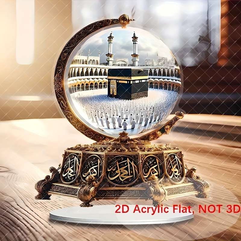 1pc 2D Flat   Golden Circular Acrylic Desktop Ornament Waterproof Scratch-Resistant Traditi