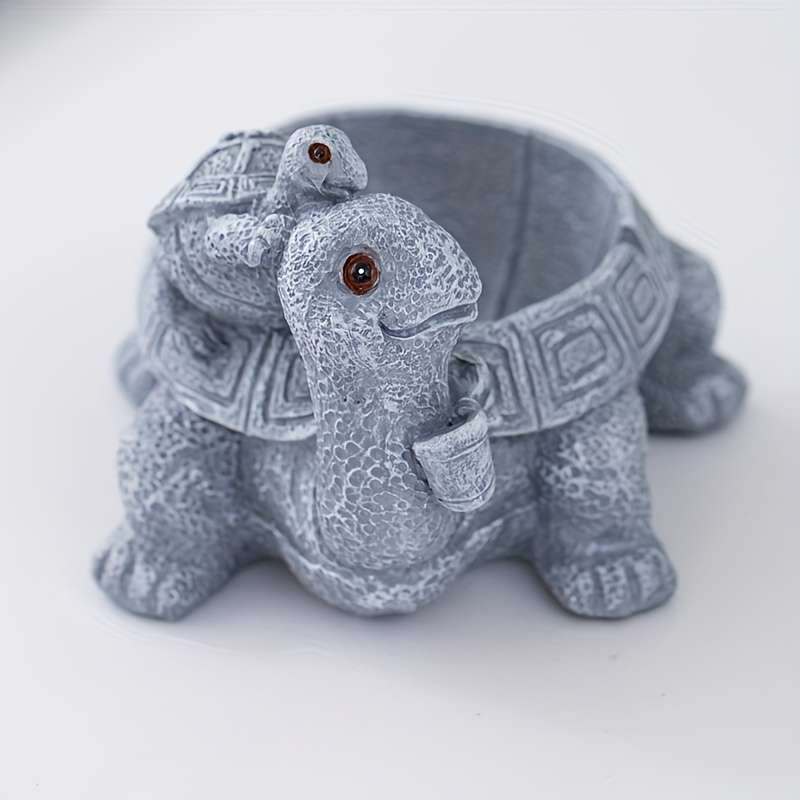 1pc Vintage Turtle Ashtray with Father and Son Design Resin Crafted Irregular Shaped Decorative