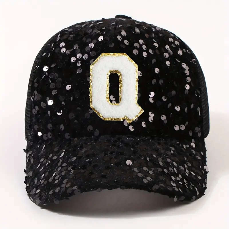 Fashionable Black 26 Letters Glitter Sequin Hat