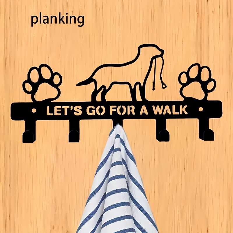 1pc Metal Wall Mounted Decorative Hook with Charming Dog and Paw Prints Romantic "LetS Go for a Wa
