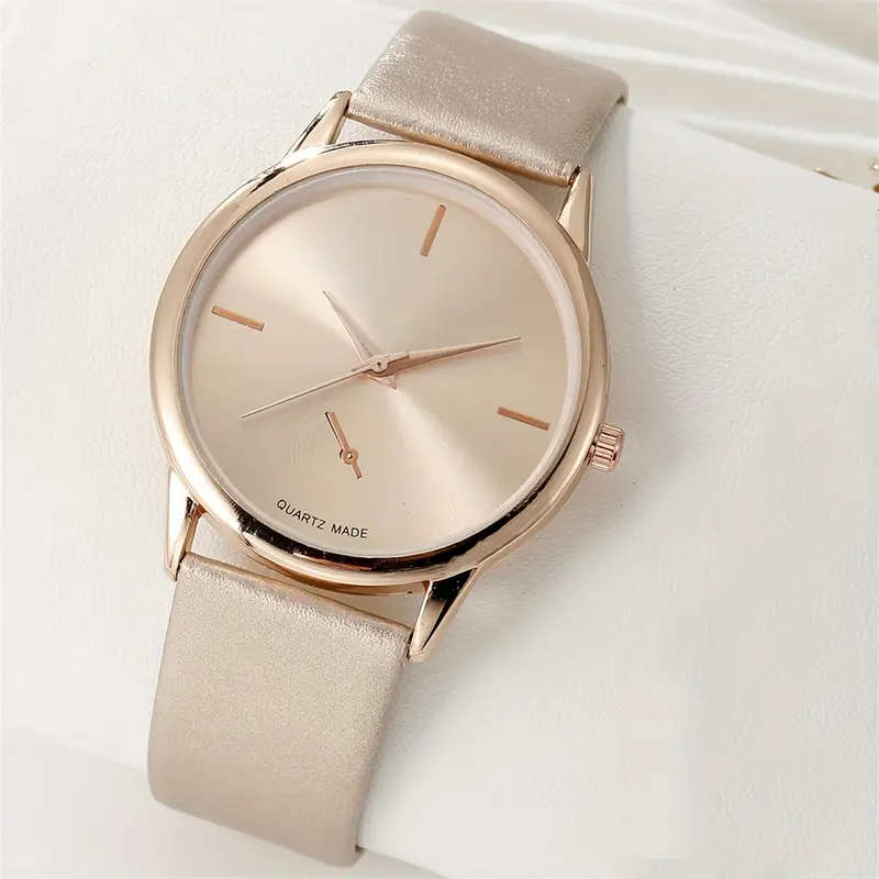 5PCS Minimalist Women's Gift Set Faux Leather Wallet with Snap Closure Leather Lining Matching Watch