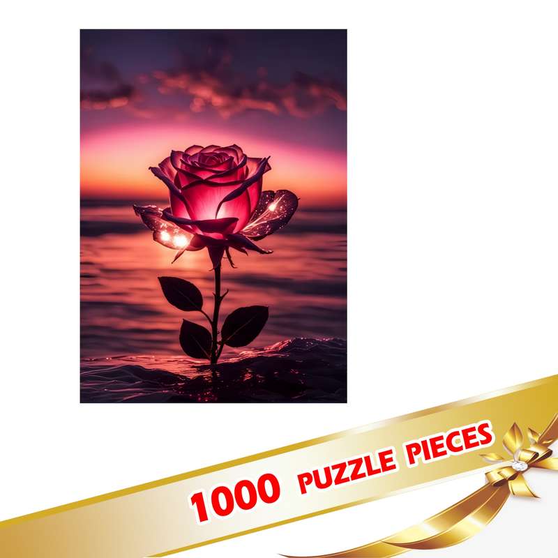 1000pcs Rose Flower Jigsaw Puzzle Vibrant Sunset Design Challenging DIY Brain Teas