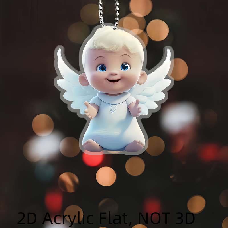 1pc 2D Flat  1 Guardian Angel Acrylic Pendant  Design with White Wings Blue Eyes Durab