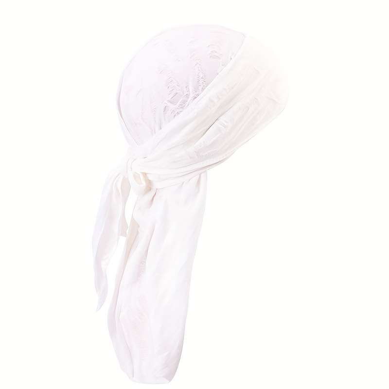 1pc Men'S Vintage Distressed Pirate Hat with Adjustable Ties Black Knit Polyester Rapper Wrap Tur