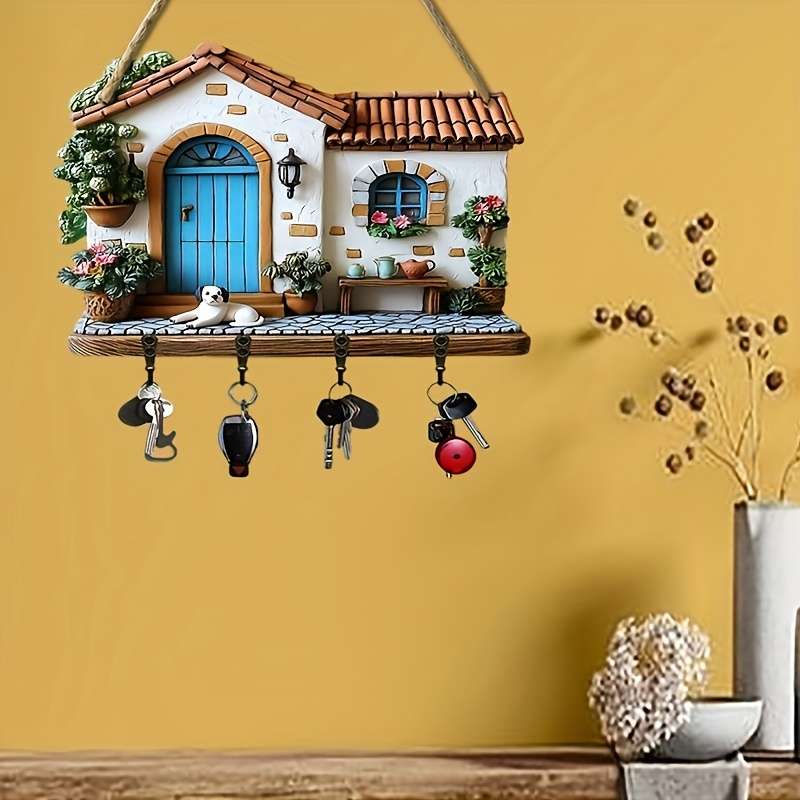 1pc puppy and house wooden key hanger key storage with hooks four-season multi-functional artisti