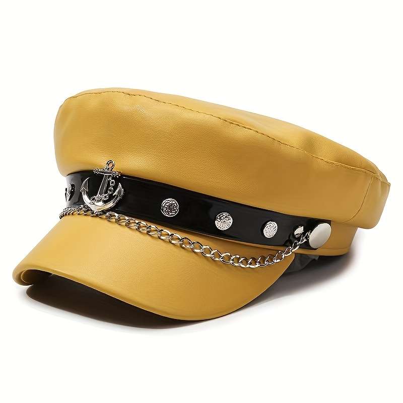 1pc 1 Top Women'S Newsboy Cap Arrow Emblem Navy Cap Made of PU Material for Universal Travel Sp