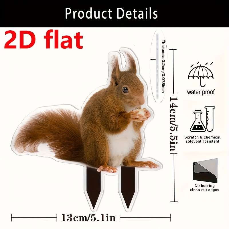 1pc 2D Flat  Bohemian Style Cute Squirrel Acrylic Garden Sign Outdoor Weatherproof  Art Sign An