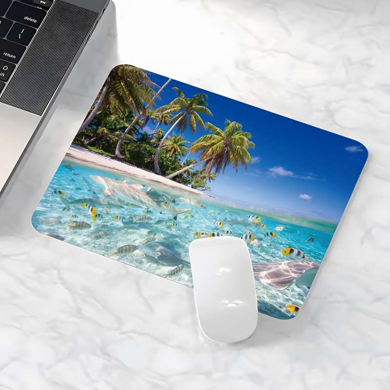 1pc Tropical Beach Mouse Pad with Non-Slip Rubber Base Waterproof Washable 1.5mm Thick