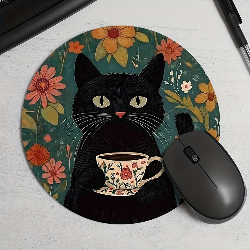 1pc Random Placement of Print  Small Black Cat Pattern Round Portable Durable Texture