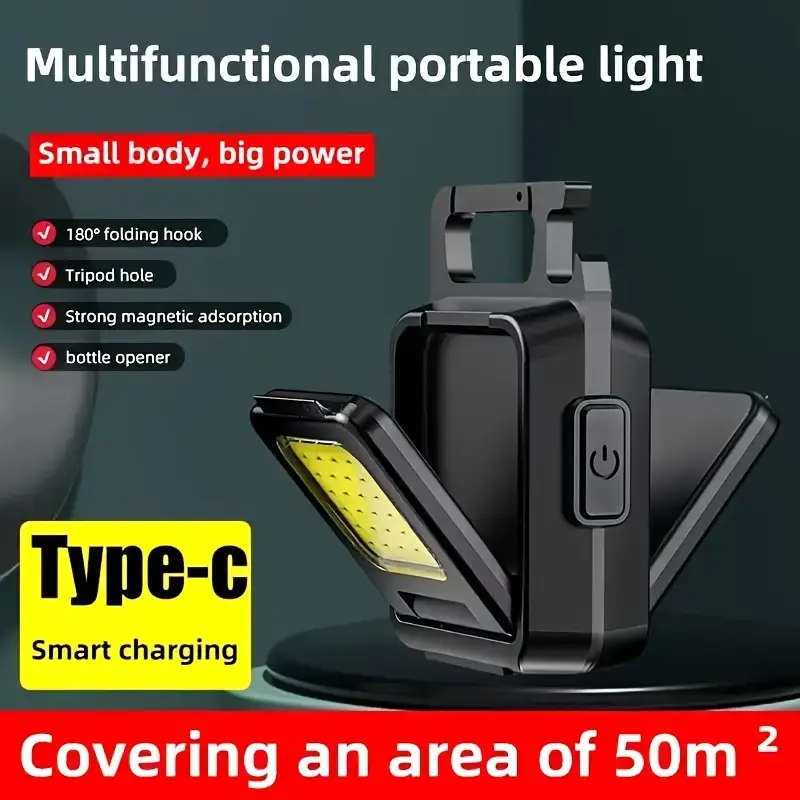 1pc LED Keychain Flashlight USB Rechargeable Multifunctional Portable Torch