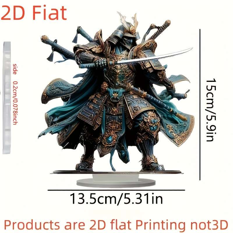 1pc 2D Flat  Acrylic Samurai Knight Statue Vibrant Blue Armor with Golden Accents Ideal for Valen