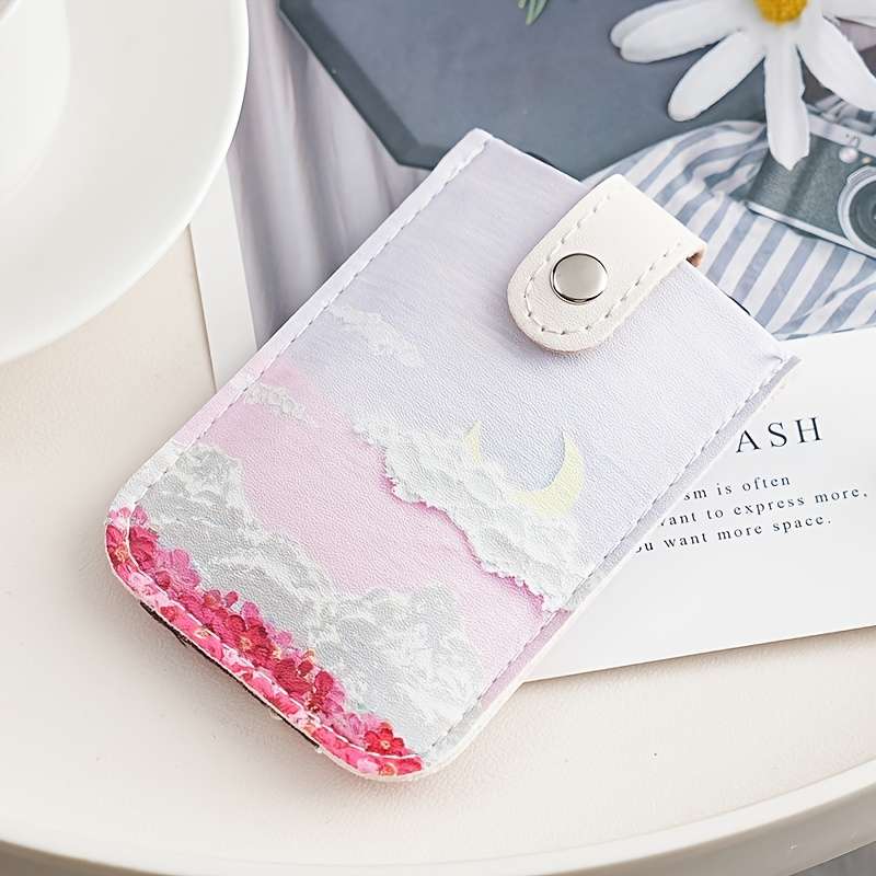 1pc Fashion Style Pull Out Card Bag Multi Card Slot Portable Small with Snap Closure and Polyes