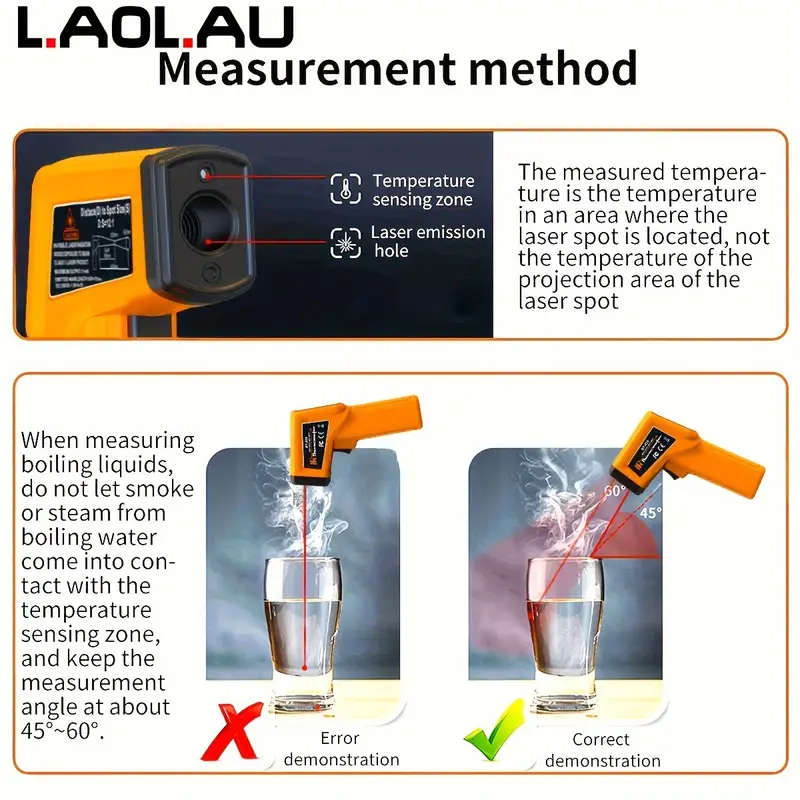 1pc Infrared Thermometer Gun Digital Non-contact IR Laser with Adjustable Emissivity