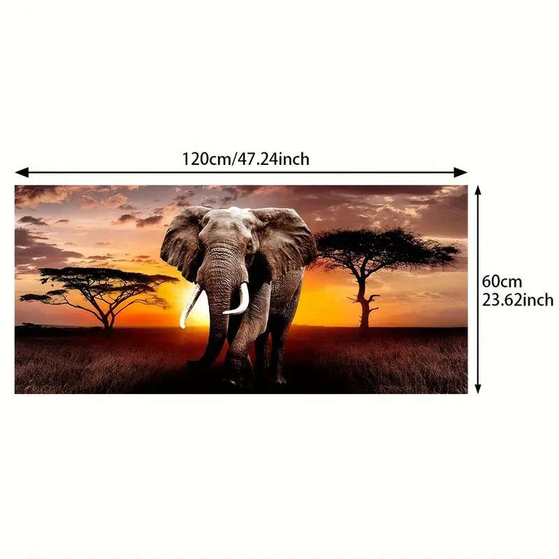 1pc Modern Abstract Sunset Elephant Canvas Wall Art 59.99x119.99cm Frameless Large Poster for Living