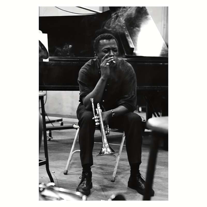 1pc 2D Flat  Miles Davis Music Poster Frameless Canvas Wall Art 30.48x45.72 cm Black Whi