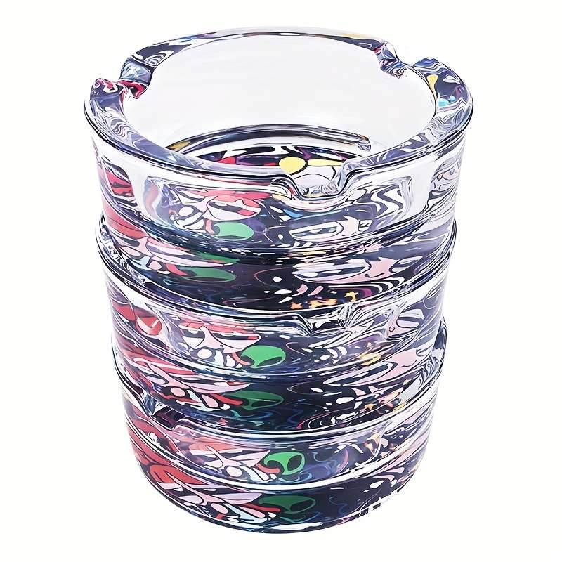 1pc 3 Girls Pattern Glass Ashtray 85mm Round Creative Design Non-Electric Glass Material Round