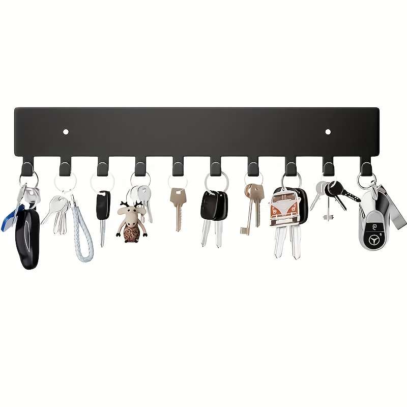 Easy-Install Black Metal Key Rack with 10 HooksSleek Wall Mounted Storage for Keys Towels  More