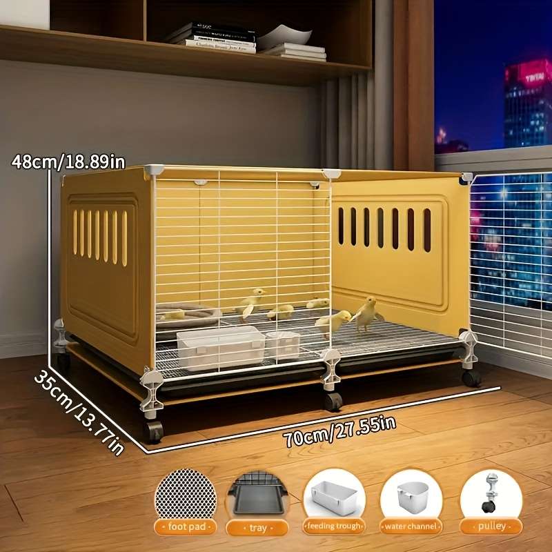 1pc Yellow 2 Grids (with Wheels) Pet Cage