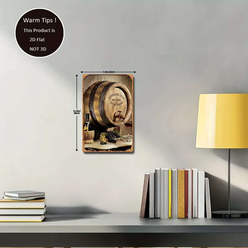 1pc 2D Design Toscano French Wine Barrel Wall Art Vintage Wrought Iron Decoration for Home 20.32 X 3