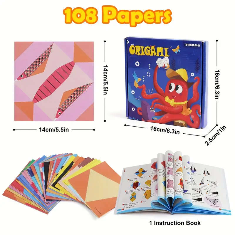108 sheets craft origami paper for   colorful folding paper 54 patterns easy origami book beginner art projects kit   winter new year details 1