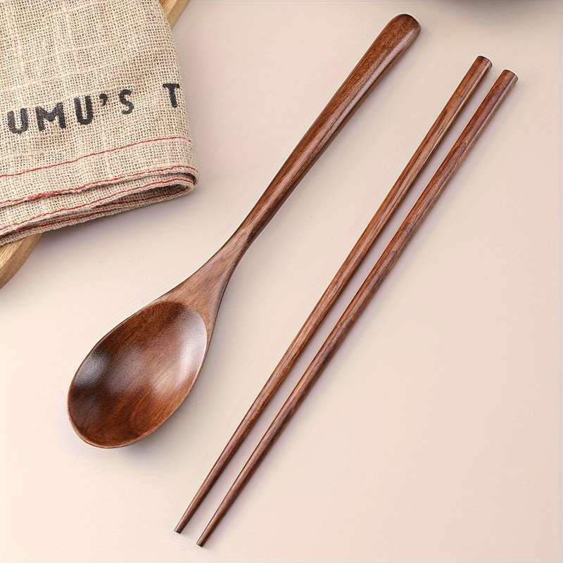 Portable Wooden Spoon Chopsticks Set Colorful Durable Kitchen Utensils for Camping Travel