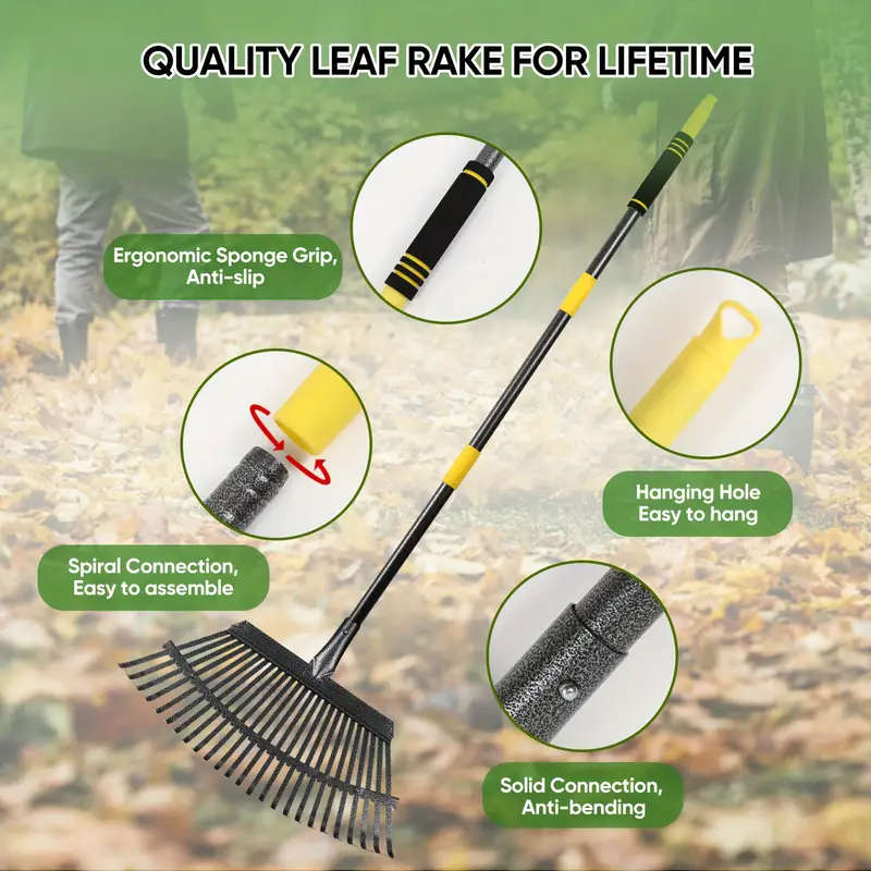 Adjustable 6-foot Heavy Duty Garden Leaf Rake