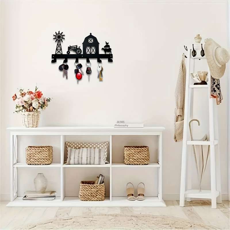 1pc Metal Wall Hanging Storage Row Rack With Hooks Durable Coat Holder For Keys Hats Household S