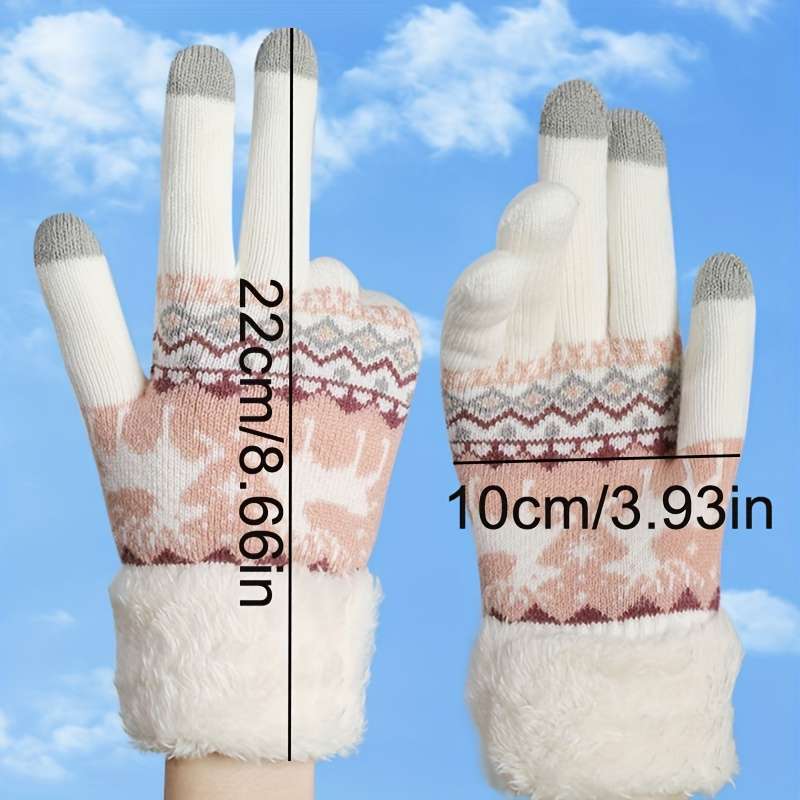1 Pair Double Layer Plus Velvet Thickened Fawn White Warm Gloves